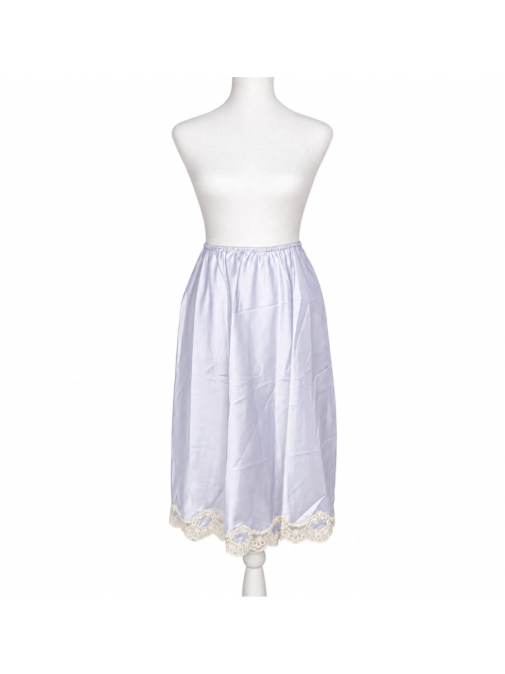 Vintage Union Made Lavender Satin Half Slip Skirt Ivory Lace Midi Medium USA